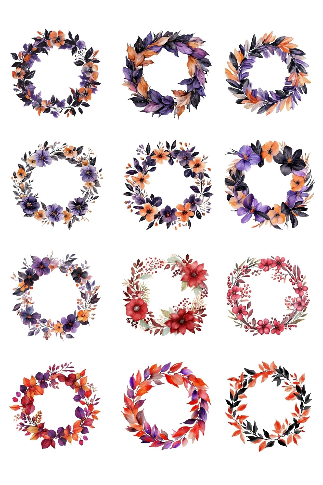 Colorful Wreaths AI Clipart PLR